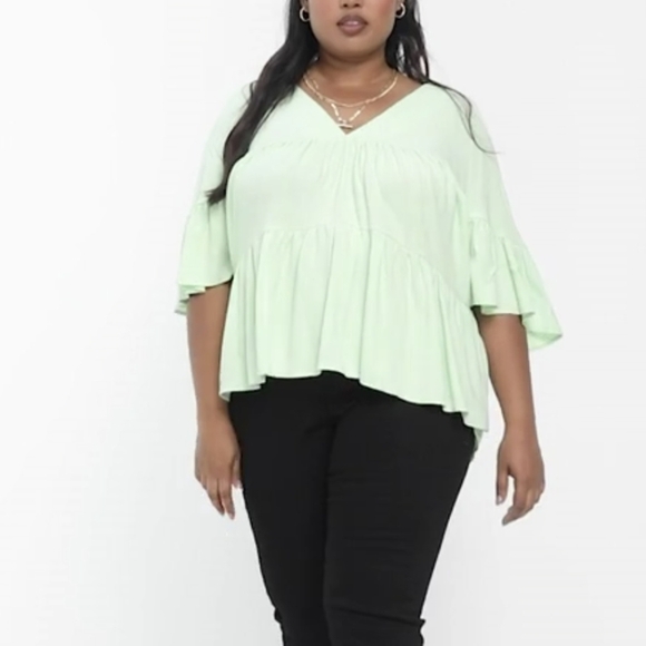 22 • Asos Curve • Tiered Smock Top With Frill Sleeve - Picture 7 of 10